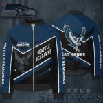 Seattle Seahawks Eagle Pattern Bomber Jacket – Navy Blue