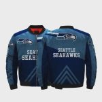 Seattle Seahawks Logo Pattern Bomber Jacket – Navy