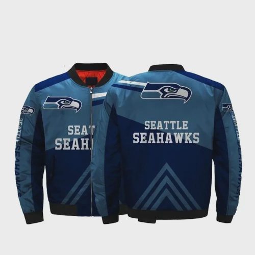 Seattle Seahawks Logo Pattern Bomber Jacket – Navy