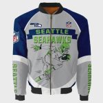 Seattle Seahawks Player Running Pattern Bomber Jacket – Gray And Blue