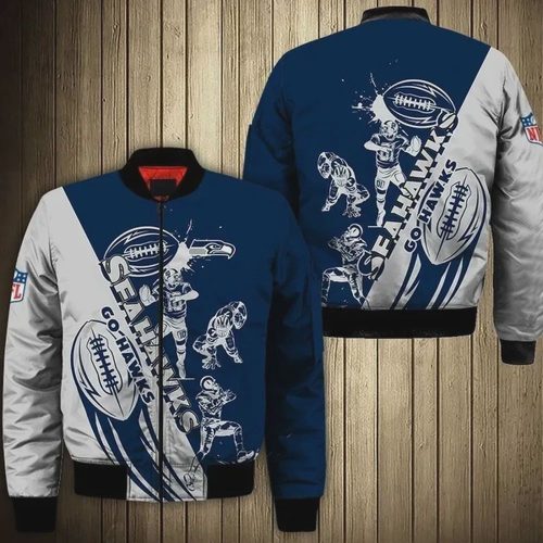 Seattle Seahawks Players Pattern Bomber Jacket – Navy