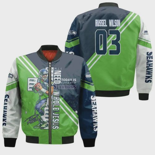 Seattle Seahawks Russel Wilson Pattern Bomber Jacket – Green