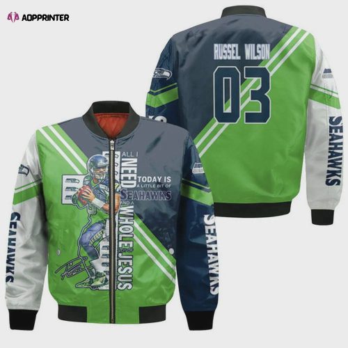 Seattle Seahawks Players Pattern Bomber Jacket – Navy