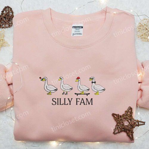 Silly Fam Goose Embroidered Shirt: Animal & Funny Embroidered Shirt