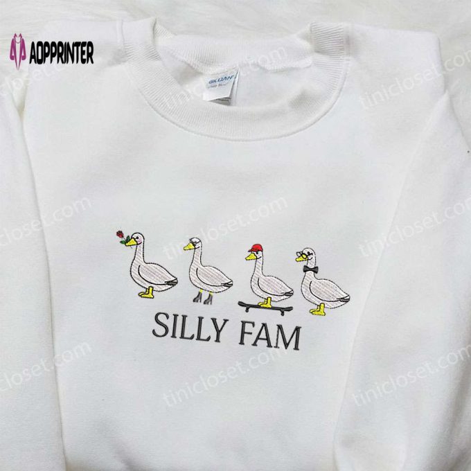 Silly Fam Goose Embroidered Shirt: Animal & Funny Embroidered Shirt