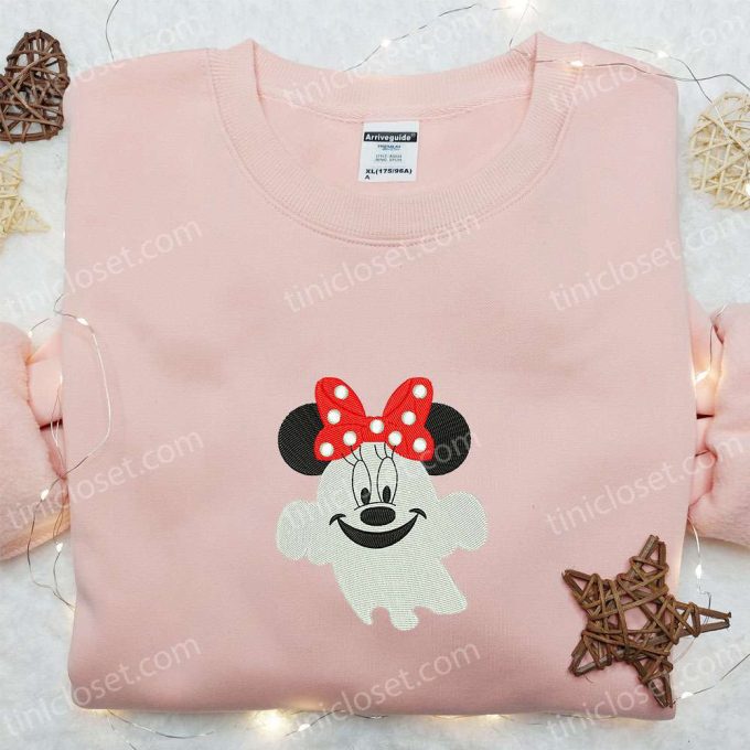 Smiling Boo Minnie Embroidered Shirt: Best Disney Halloween Gift for Family