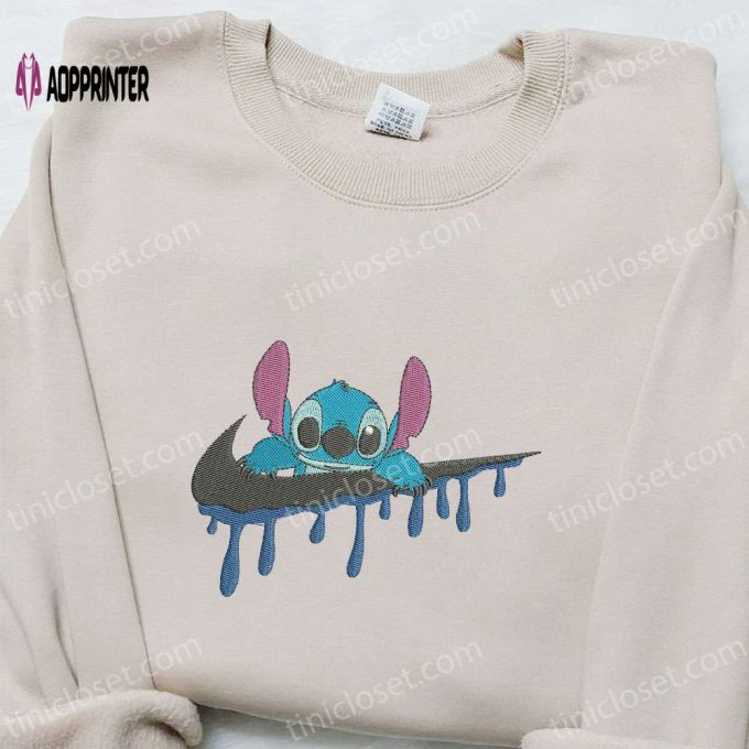 Stitch Cartoon x Swoosh Embroidered Shirt: Halloween & Disney Characters – Best Family Gift Ideas