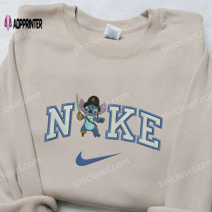 Stitch Pirate x Nike Embroidered Sweatshirt: Lilo and Stitch Shirt Nike Inspired Design