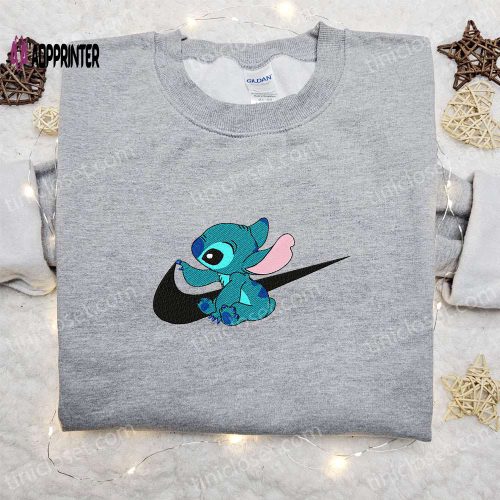 Stitch x Swoosh Cartoon Embroidered Sweatshirt – Nike Inspired Hoodie Best Family Gift Ideas