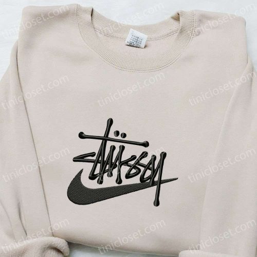 Stussy x Swoosh Embroidered Sweatshirt: Nike Inspired Hoodie Perfect Family Gift