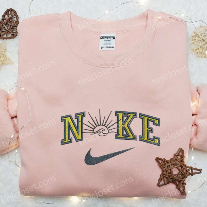 Sunset x Swoosh Embroidered Sweatshirt: Nike Inspired Hoodie Perfect Birthday Gift