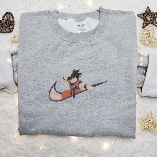 Swoosh Anime x Goku Embroidered Sweatshirt – Dragon Ball Shirt Best Birthday Gift Ideas