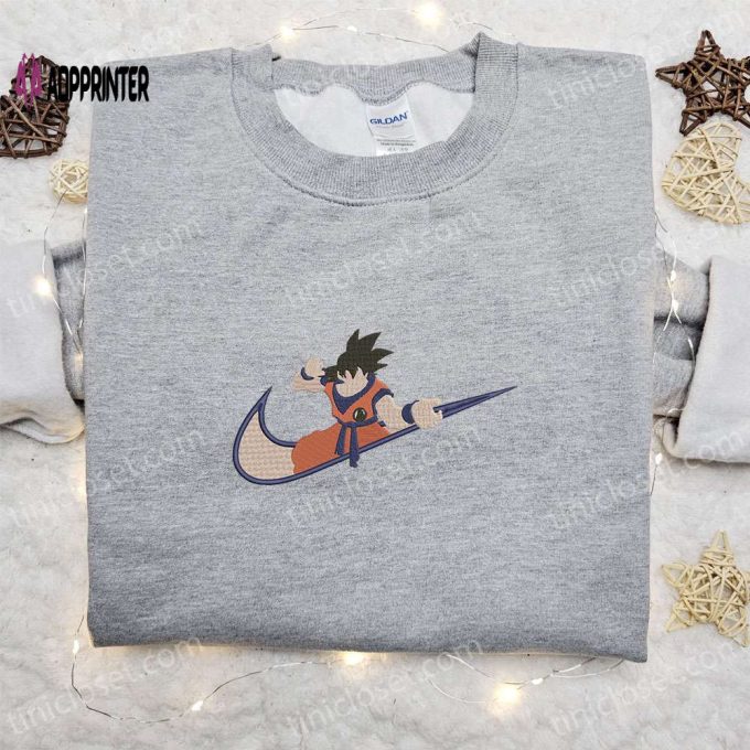 Swoosh Anime x Goku Embroidered Sweatshirt – Dragon Ball Shirt Best Birthday Gift Ideas