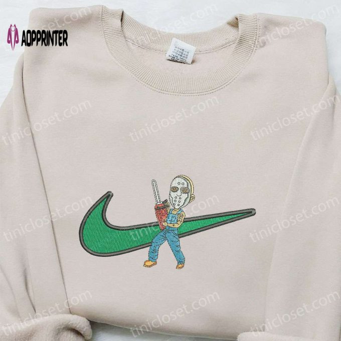 Swoosh Jason Voorhees x Nike Embroidered Sweatshirt: Horror Movie & Nike Inspired Shirt