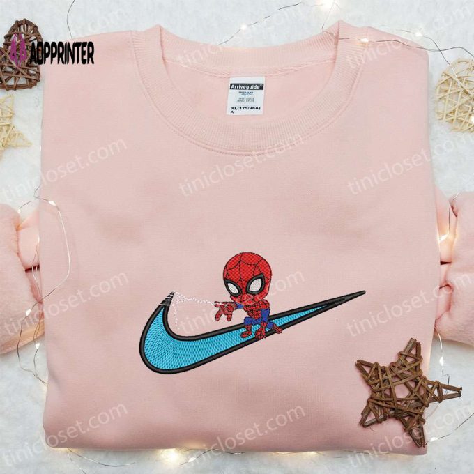 Swoosh x Chibi Spider-Man Movie Sweatshirt Hoodie & Nike T-shirt: Custom Embroidered Marvel Merch