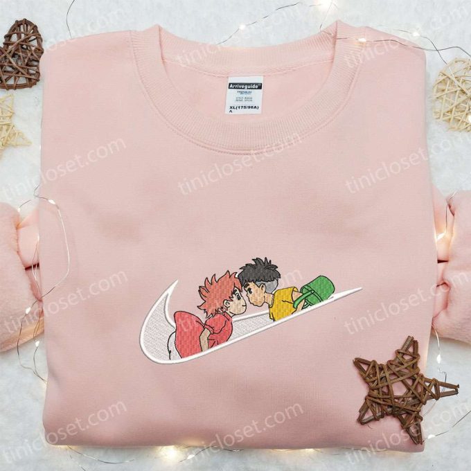 Swoosh x Sosuke and Ponyo Anime Embroidered Hoodie: Best Family Gift Custom Nike T-shirt