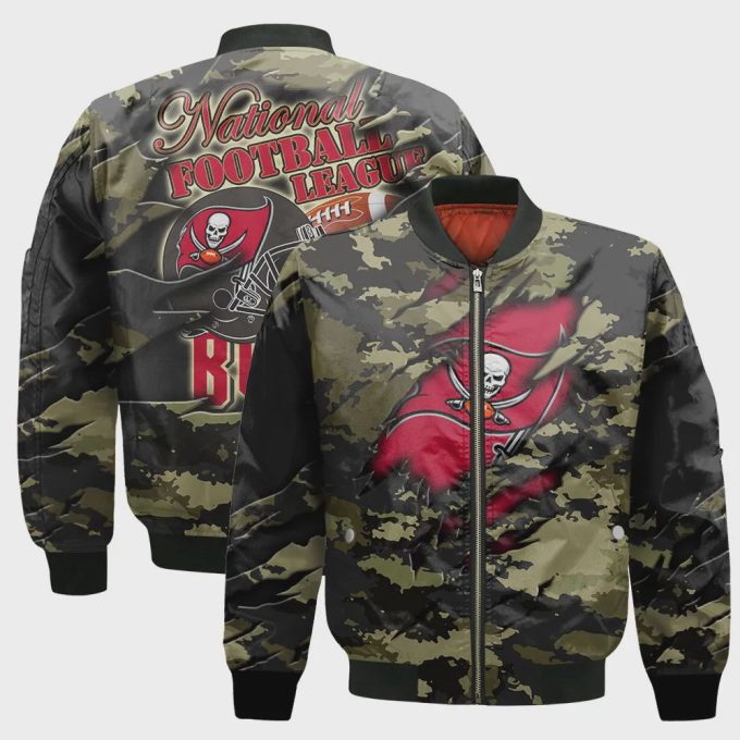 Tampa Bay Buccaneers Black Camo Pattern National Football League Unisex Bomber Jacket