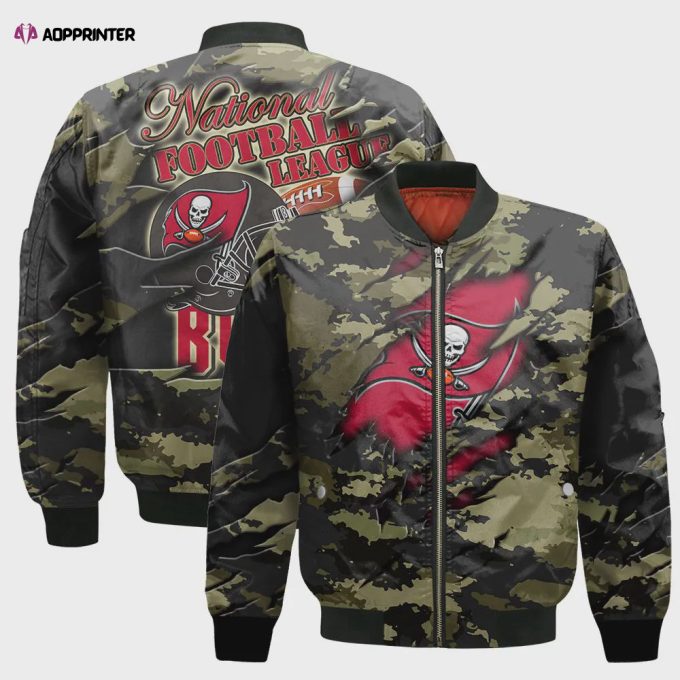 Tampa Bay Buccaneers Black Camo Pattern National Football League Unisex Bomber Jacket