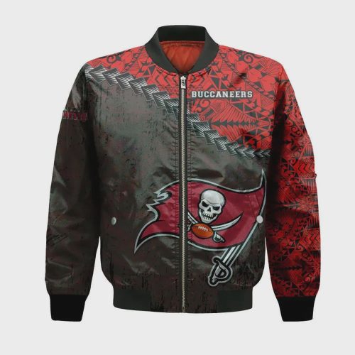 Tampa Bay Buccaneers Bomber Jacket 3D Printed Grunge Polynesian Tattoo