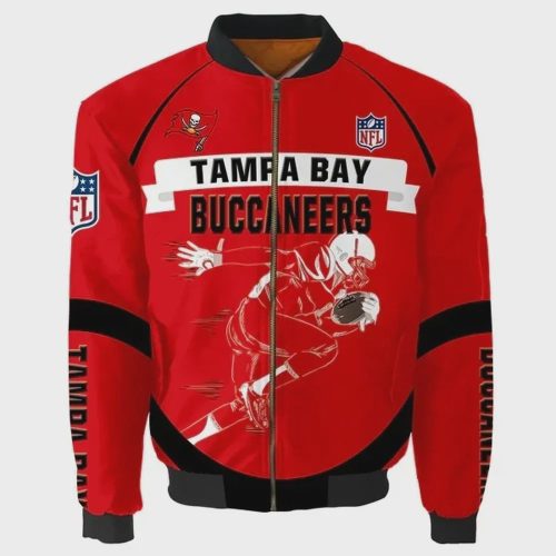 Tampa Bay Buccaneers Player Running Pattern Bomber Jacket – Red