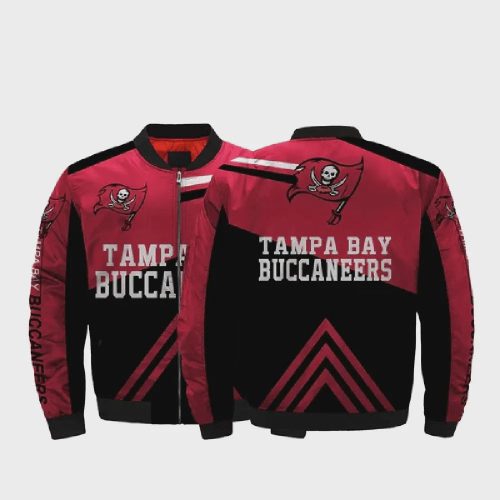 Tampa Bay Buccaneers Team Logo Pattern Bomber Jacket – Black And Red