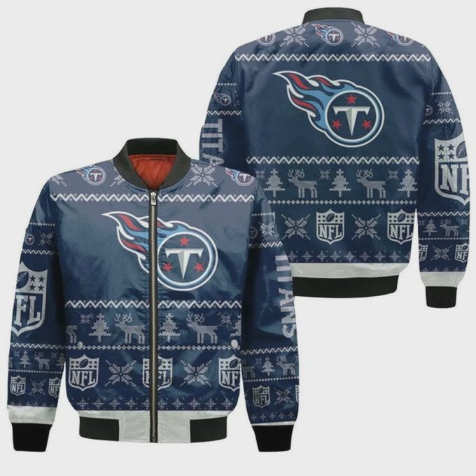 Tennessee Titans Christmas Pattern Bomber Jacket – Navy Blue