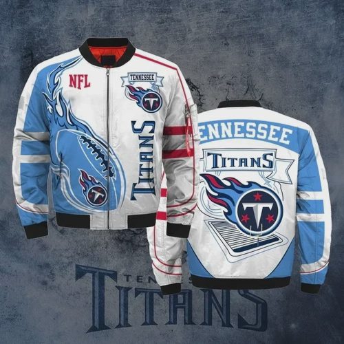 Tennessee Titans Logo Pattern Bomber Jacket – Blue And White