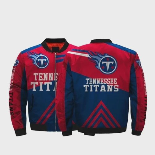 Tennessee Titans Logo Pattern Bomber Jacket – Navy And Red