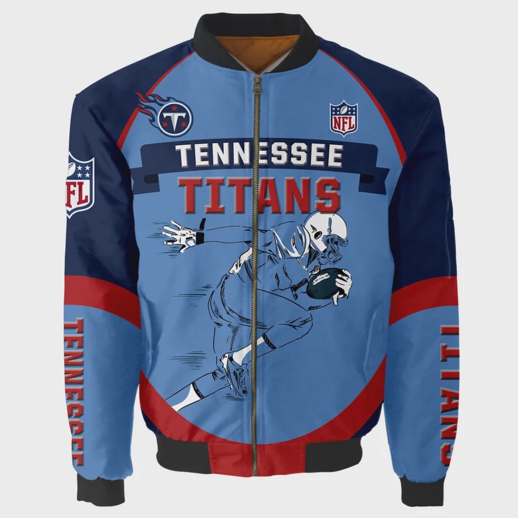 Tennessee Titans Players Running Pattern Bomber Jacket – Blue