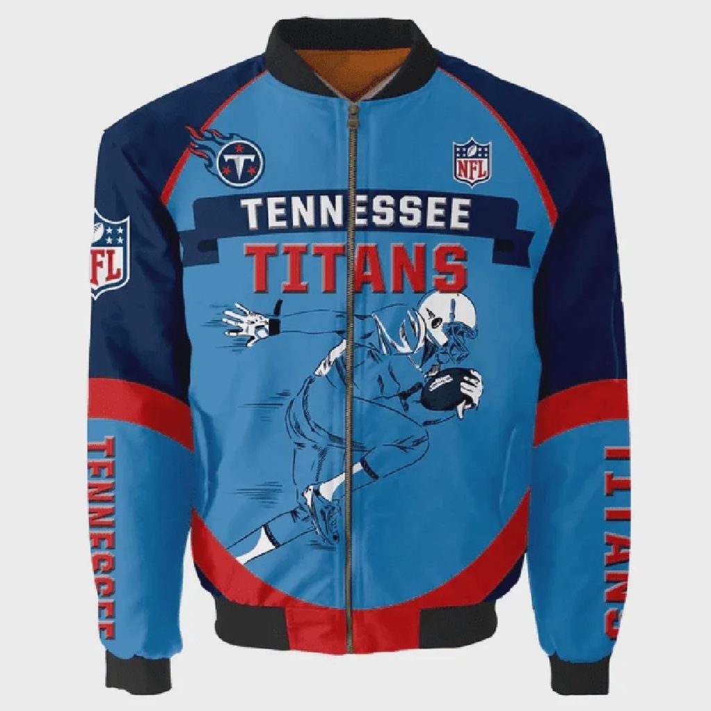 Tennessee Titans Team Logo Pattern Bomber Jacket – Blue