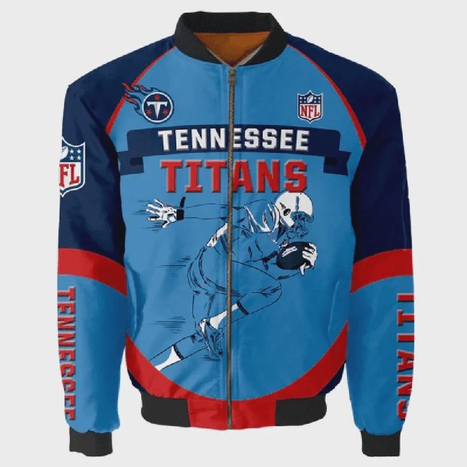 Tennessee Titans Team Logo Pattern Bomber Jacket – Blue