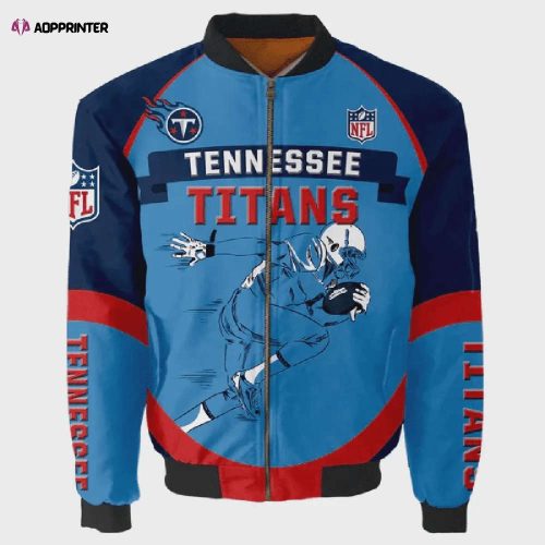 Tennessee Titans Logo Pattern Bomber Jacket – Navy Blue