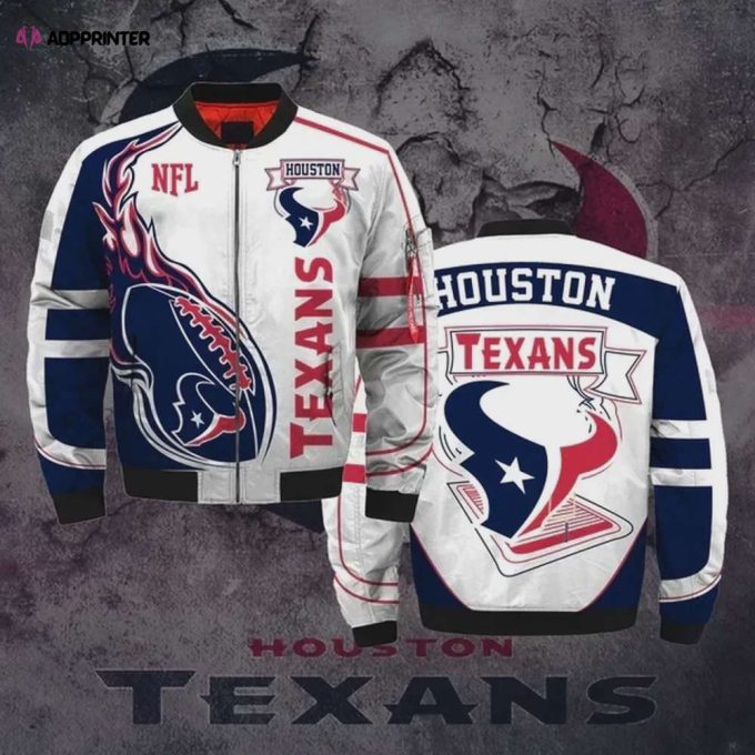 Texans Logo Pattern Bomber Jacket – Blue And White