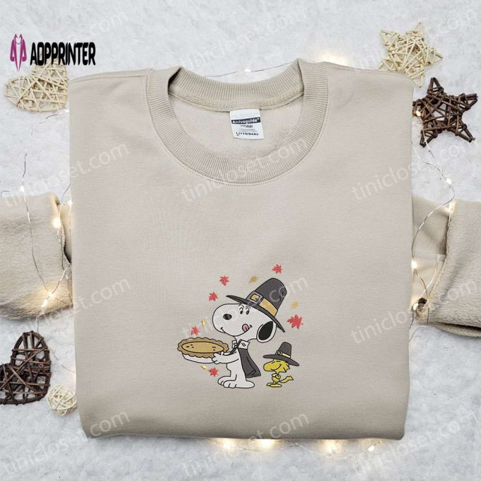 Thanksgiving Snoopy Embroidered T-shirt: Best Peanuts Cartoon Gift Idea