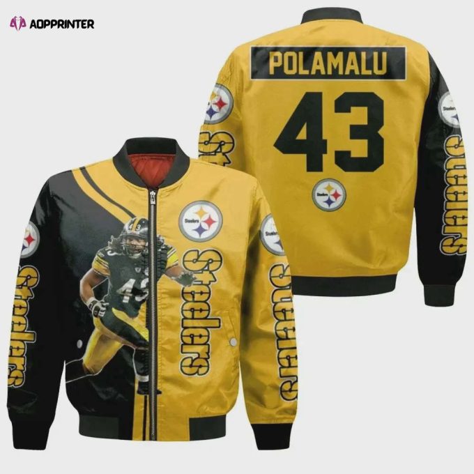 Troy Polamalu Pittsburgh Steelers Player Jersey Logo Bomber Jacket – Black And Yellow