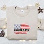 Trump 2024 US Flag Embroidered T-shirt Sweatshirt & Hoodie – Hot Political Topics Apparel