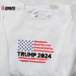 Trump 2024 Embroidered Hoodie Sweatshirt & T-shirt: Hot Political Topics & US Flag Designs