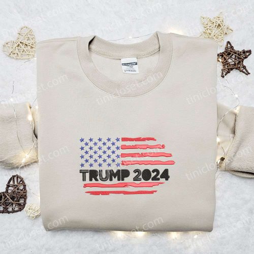 Trump 2024 Embroidered Hoodie Sweatshirt & T-shirt: Hot Political Topics & US Flag Designs