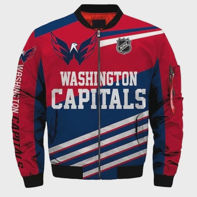 Washington Capitals With Eagle Pattern Bomber Jacket – Navy Blue And Red