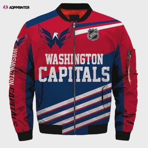 Washington Capitals With Eagle Pattern Bomber Jacket – Navy Blue And Red