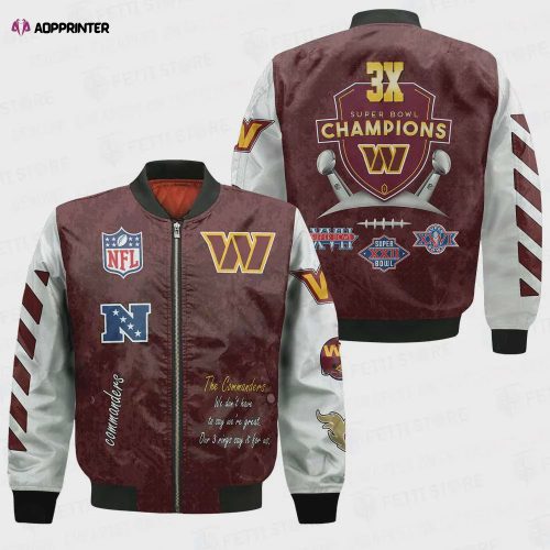 Washington Commanders Bomber Jacket 3D Printed Grunge Polynesian Tattoo