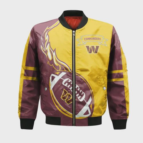 Washington Commanders Bomber Jacket 3D Printed Flame Ball Pattern