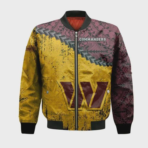 Washington Commanders Bomber Jacket 3D Printed Grunge Polynesian Tattoo