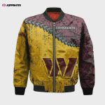 Washington Commanders Bomber Jacket 3D Printed Grunge Polynesian Tattoo