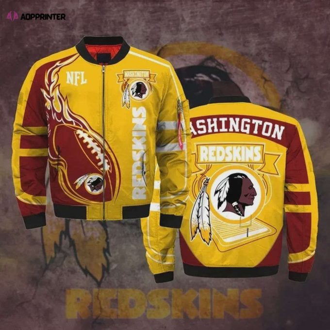 Washington Commanders Team Logo Pattern Bomber Jacket – Red And Yellow