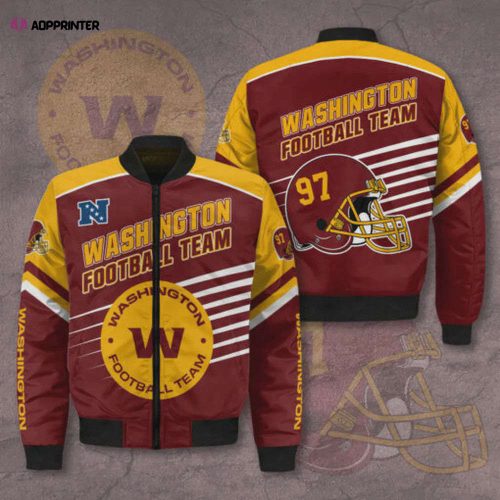 Washington Commanders Bomber Jacket 3D Printed Logo Pattern In Team Colours