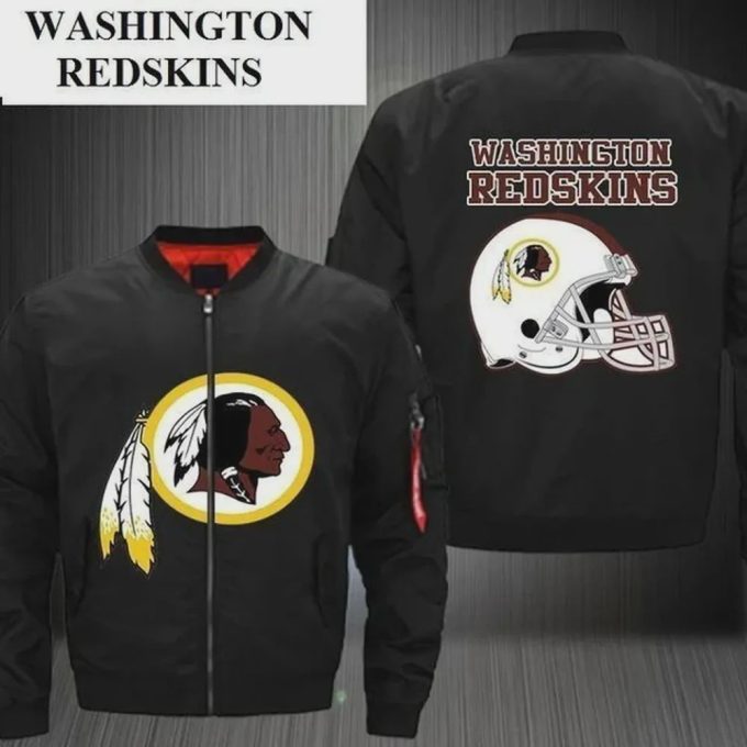 Washington Redskins Logo Pattern Bomber Jacket – Black