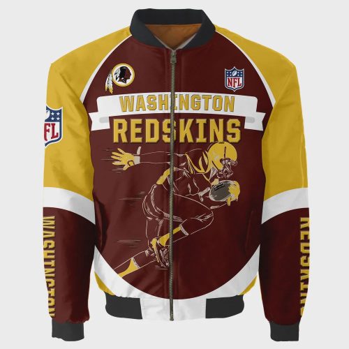 Washington Redskins Logo Pattern Bomber Jacket – Brown And Yellow