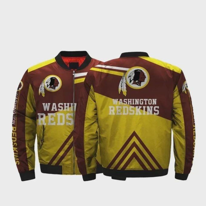 Washington Redskins Pattern Bomber Jacket – Yellow And Brown