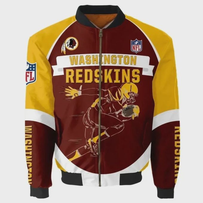 Washington Redskins Team Logo Pattern Bomber Jacket – Yellow And Brown